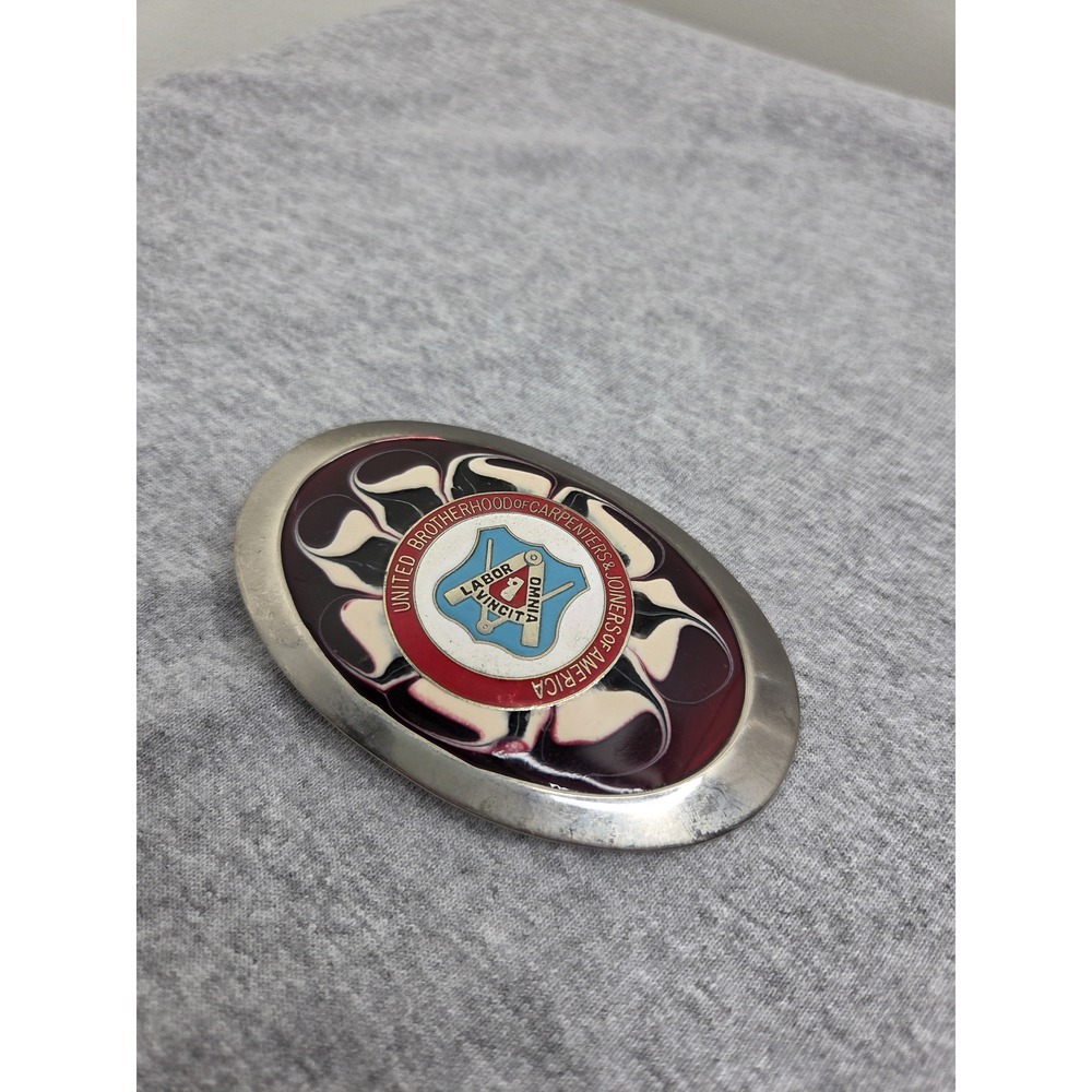 Antique Carpenters Joiners Union UBC Enamel Steel Belt Buckle - Picture 3 of 7